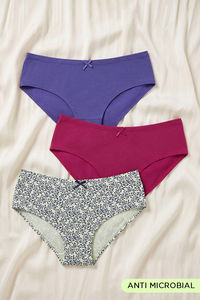 Zivame Anti-Microbial Low Rise Full Coverage Hipster Panty (Pack of 3) - Multicolor — thumbnail 1